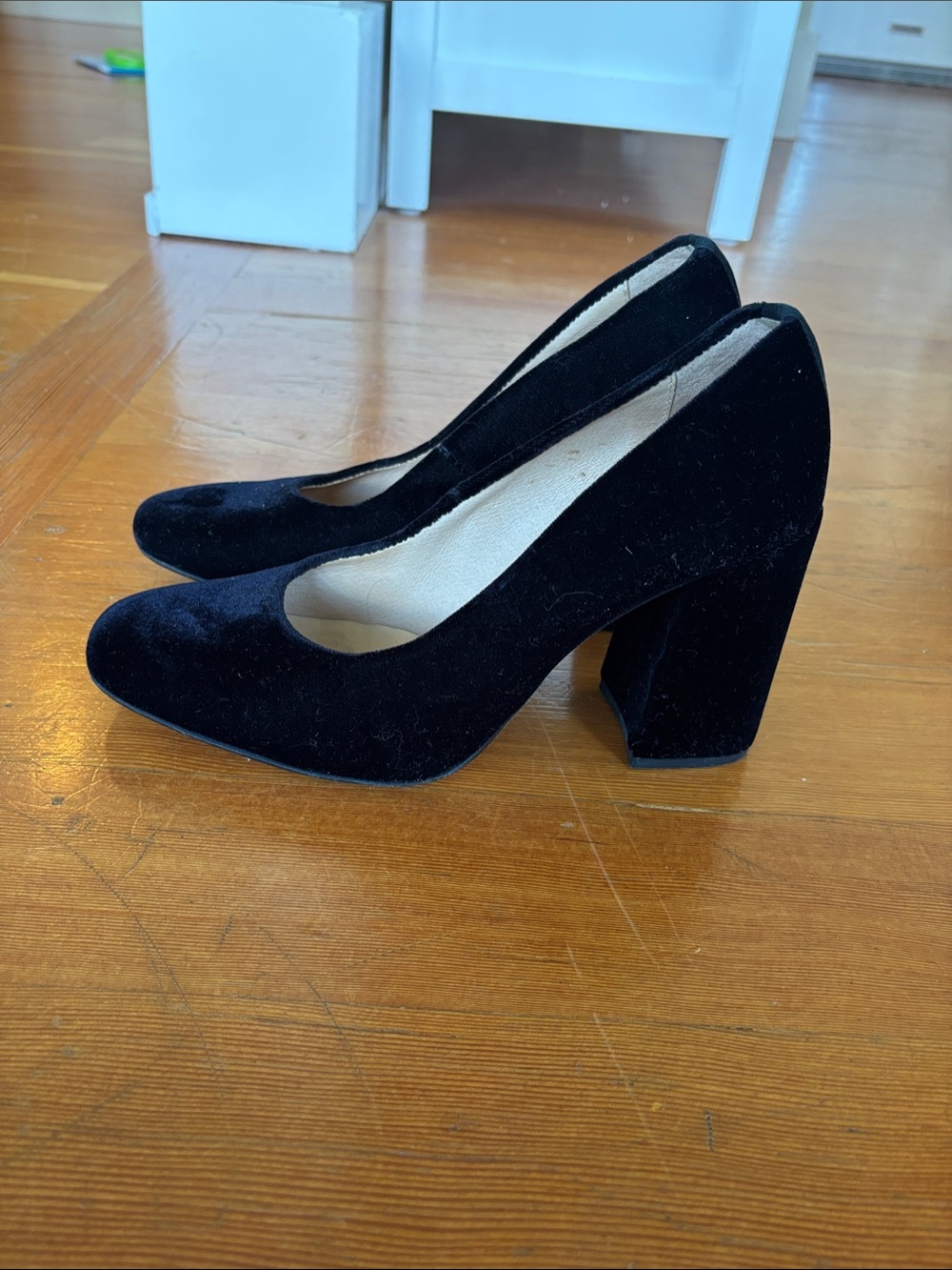 KMB (Spain brand) Black Velvet Block Heel Pumps